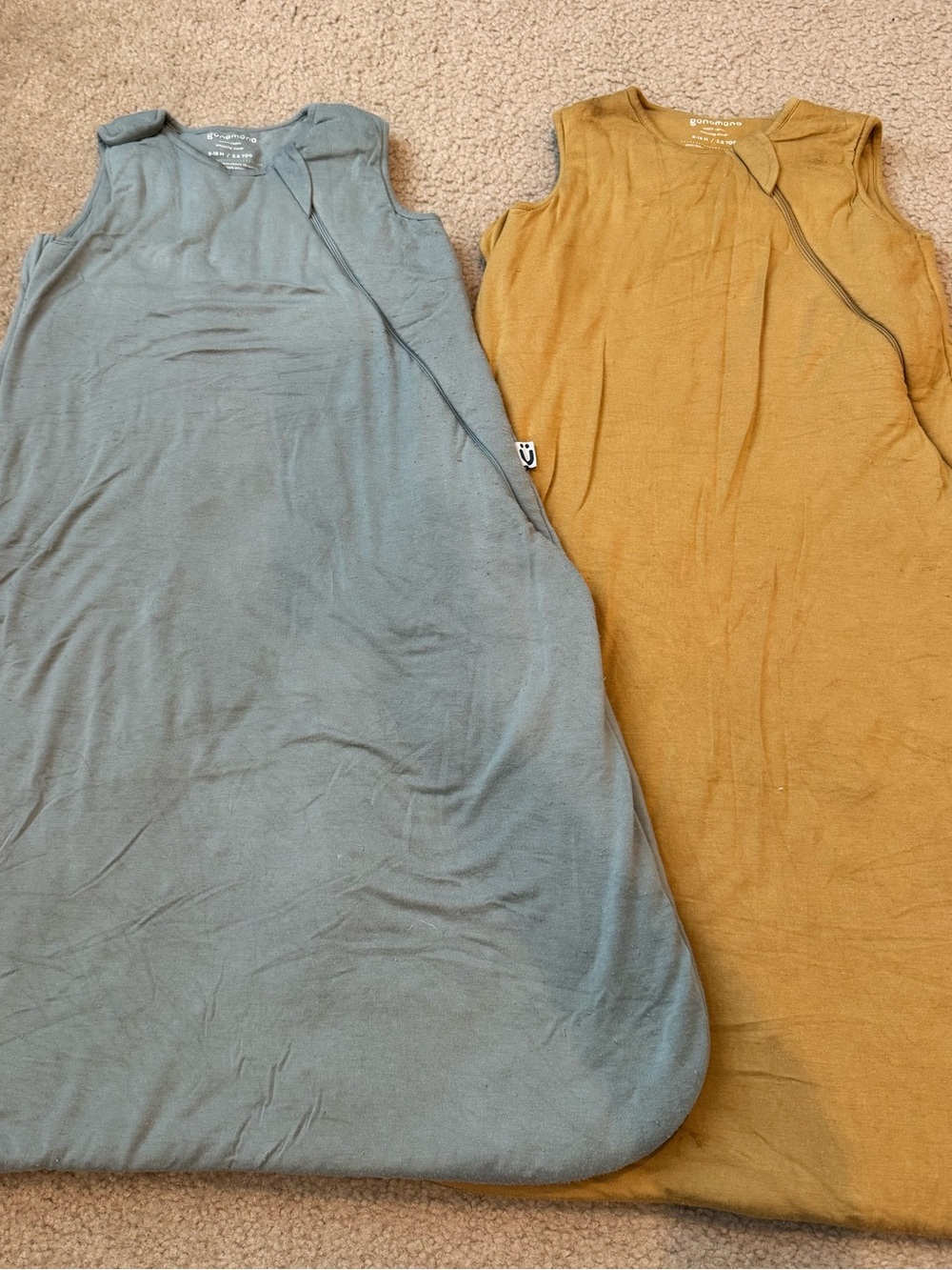 Pair of GUNAMUNA Sleep Sacks in Dusty Blue and Mustard